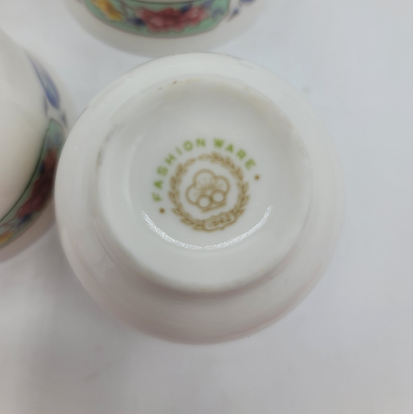 Fashion Ware 1942 Asian Style Handle-less Small Floral Porcelain Tea Cups Vtg - Picture 7 of 8